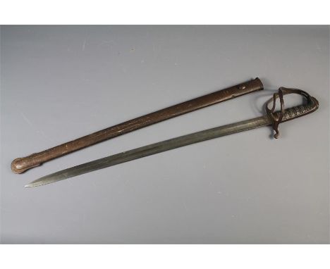 An 1821 Pattern Artillery NCO Sword. The sword with fullered blade of 25'', wire bound black shagreen hilt and grip and russe