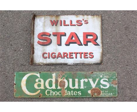 Two Small Vintage Enamel Advertising Signs. The green and white&nbsp; 'Cadbury's Chocolates, Made at Bournville' sign approx 