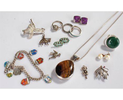Silver jewellery, to include a bluejohn pendant, earrings, silver and enamel bracelet, rings (qty)
