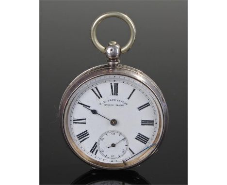 Silver open face pocket watch, signed enamel dial, 48mm wide