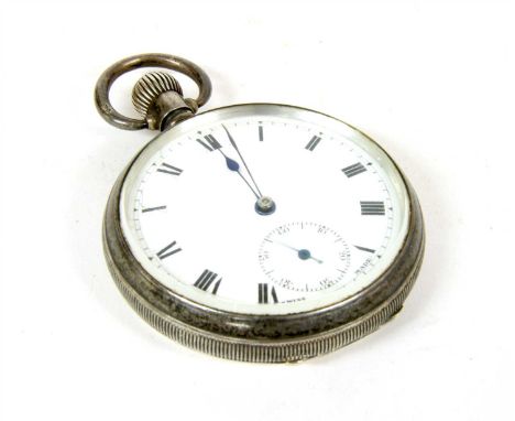 A sterling silver open cased pocket watch, 47mm diameter, Birmingham, 1921