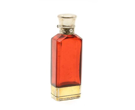 A Victorian silver Sampson Mordan combination vinaigrette and scent bottle , London 1865, the ruby glass body forming the sce