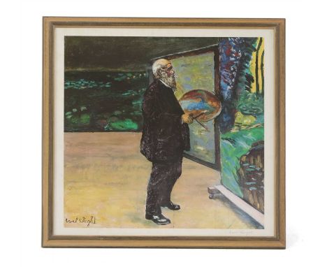 Carel Weight MONET IN HIS STUDIO colour print, signed in pencil, framed 53 cm 54 cm