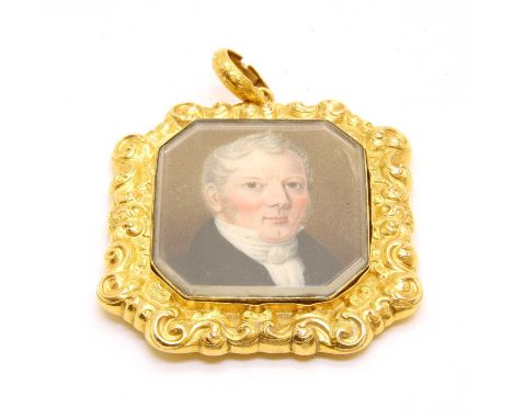 A 19th Century portrait miniature of a gentleman, on ivory with bevelled glass front, the back engraved 'Edward Henderson, di