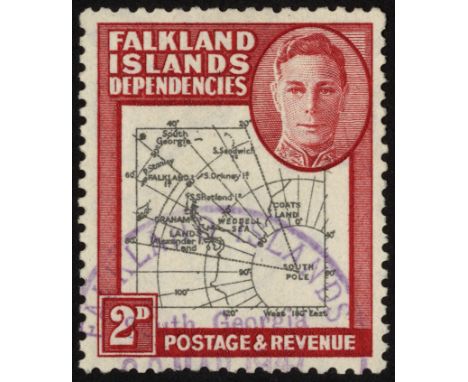 F. I. D. 1946 2d Thick Map fine used with light violet South Georgia CDS, Plate 1 R3/9 extra island. SG G3aa (£325)/CW 35B