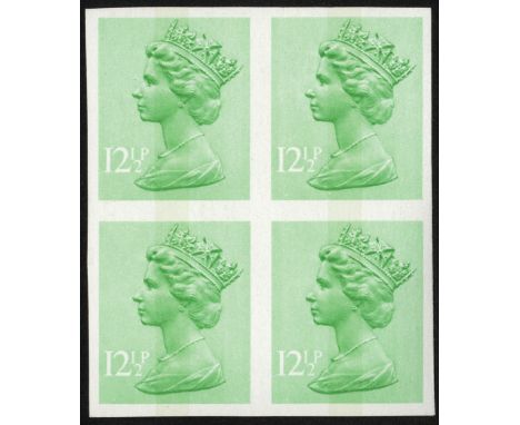 Great Britain. 1982 12½p light emerald, one centre band. Unmounted mint imperforate block of four. SG X898a (£240)