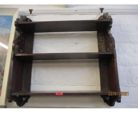 A mahogany three tier open wall shelf together with a carved twin handled tray and a mahogany and gilt picture frame circa 19