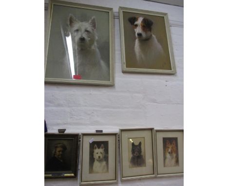 C.E.Stewart - Portraits of dogs, three watercolours and two larger pastels of various breeds, circa 1920's initialled in the 