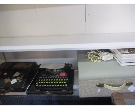 A Corona typewriter and a vintage New Yorker tape to tape recorder, together with a quantity of tapes, two vintage trunks bel