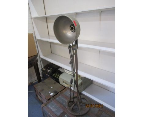 A vintage Industrial Duo Ray adjustable free standing floor lamp with galvanised domed shade and cast iron base 