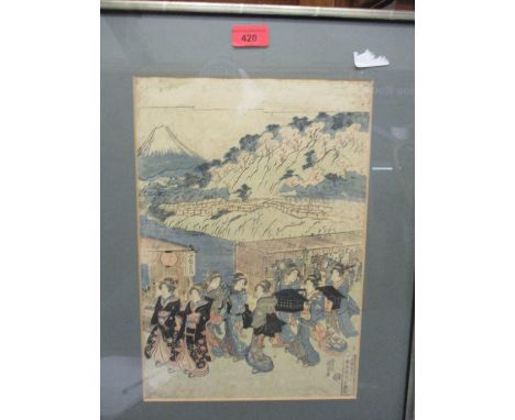 A Japanese woodblock print, Meiji period, signed lower right hand corner 37 x 26cm 