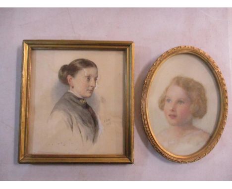 A Victorian portrait watercolour painting by John Dawson Watson, together with a small painting of a girl, unsigned 