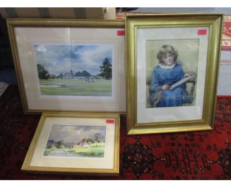 A Pedder - Study of a young girl sketching, watercolour, signed and dated to lower right corner, 30 x 23cm, mounted in a glaz
