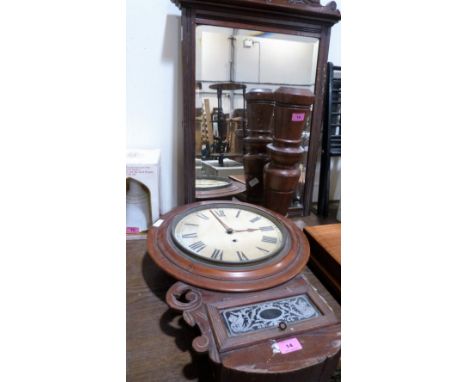 A drop-dial wall clock (A.F); a mirror; newel post and a stand