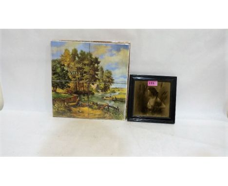 Twelve decorated Hereford tiles and another tile framed