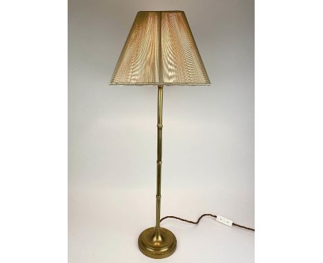 FAUX BAMBOO TABLE LAMP, 1970's design brass with shade, 75cm H. 