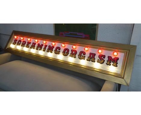 SCREAMING ORGASM BY BEE RICH, bespoke light up wall art, 244cm x 51cm. 