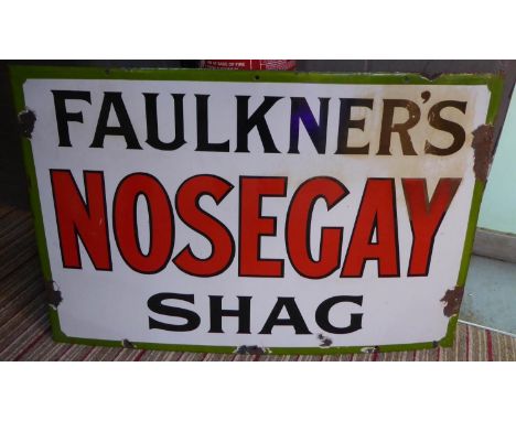 FAULKNER'S NOSEGAY SHAG, vintage enameled gilt sign, 76cm x 52cm. 