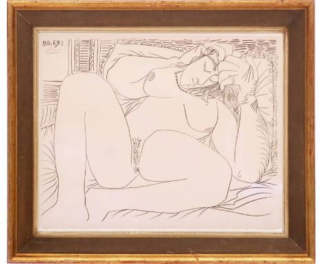 PABLO PICASSO 'The Kiss at Avignon', 1972, lithograph, 39cm x 50cm, framed and glazed. (Subject to ARR - please see Buyers Co