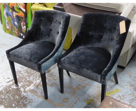 DINING CHAIRS, a set of twelve, midnight blue velvet with shimmering pattern and light blue backs. (12) 