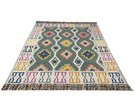 CONTEMPORARY MOROCCAN FLATWEAVE CARPET, 300cm x 247cm, hand woven wool and cotton. 