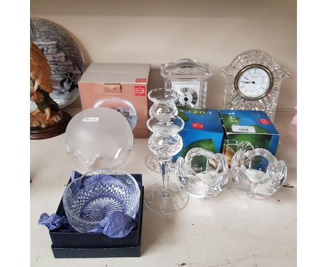 Waterford Crystal mantle clock 18.5cm high, glass bonbonniere Mixed Double by Holmegaard (boxed), 2 Holmegaard Lotus flower c