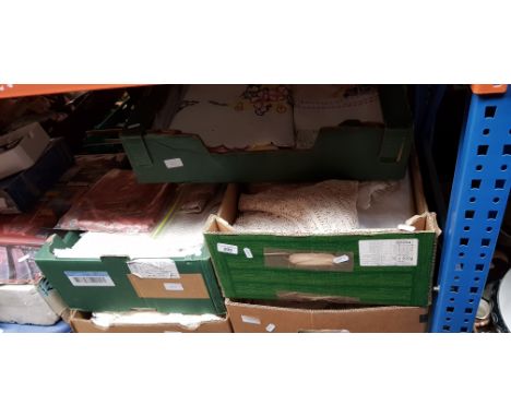 Five boxes of textiles including vintage and antique linen, embroidered, whitework, cut-work, Madeira, Lefkara, hand crochete