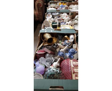 3 boxes of glass, ceramics etc. including Goebel, Minton, Caithness, Old Country Roses etc.