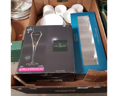 Boxed set of 6 Chef &amp; Sommelier Open Up Effervescent Champagne Flutes and a boxed set of 4 Gate design hi-ball glasses to