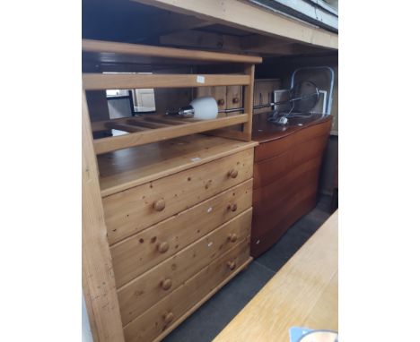 Various items of furniture; pine chest of drawers, oak and tile top coffee table, modern chest of drawers, floor standing lam