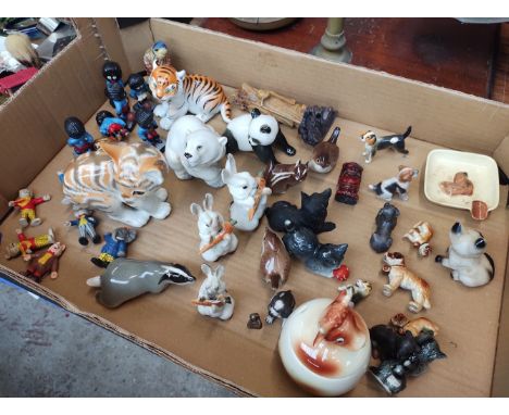 A box of ornaments to include Lomonosov, Goebel, Carlton ware etc