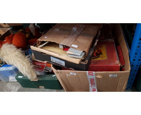 3 boxes of toys and games and a box of mainly empty Meccano boxes