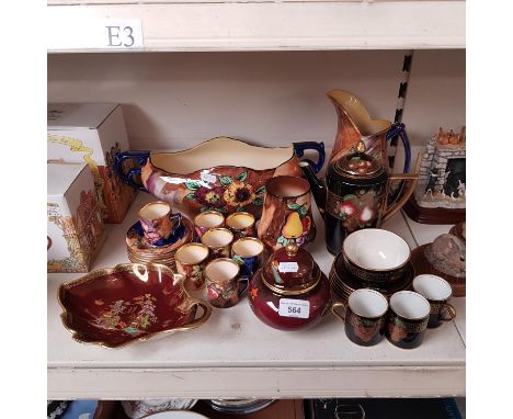 Hollinshead &amp; Kirkham hand painted coffee ware c.1900 and 3 other H&amp;K items from the 1930s.  Art Deco Solian Ware cof