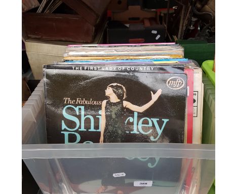 A box of assorted vinyl records to include Manfred Mann, Mungo Jerry, Roy Orbison, Three Degrees, Elvis, Spandau Ballet, Mamm