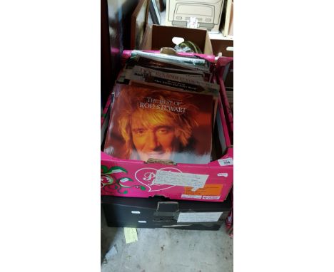 Two boxes of vinyl LP records, rock, pop, disco, jazz, country including The Al Capone Song Book, Elvis, Lionel Richie, The H