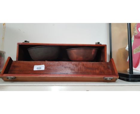A vintage set of scales &amp; weights in wooden box. 