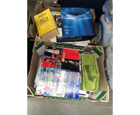 Two boxes of mixed sporting memorabilia. 