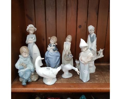 Lladro &amp; Nao - 4 Lladro items: a large New Shepherdess (no.4576) approx 24.5cm high, Girl with Rooster (no.4677) by Juan 