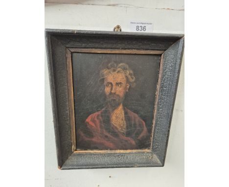 18th century continental school, oil on card, portrait of a man, 14.5cm x 18cm, framed, 19.5cm x 23cm.