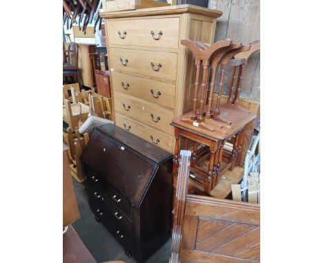 Various items of furniture; modern light oak chest of drawers, oak occasional table, pine sideboard, 1930s bureau and two nes