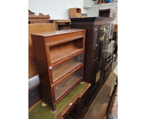 A mixed lot comprising mahogany sectional bookcase (one glass panel is missing), mahogany wardrobe, Art Deco glazed oak bookc