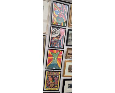 Four 1960s Cuban film poster art prints, 'Lucia', 'Moby Dick', 'Juego De Masa Cre' and 'Sao Paulo Sociedad Anonima', taken fr