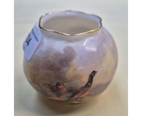 A Royal Worcester lobed bowls, hand painted with pheasants, signed Jas. Stinton, model No. G161.