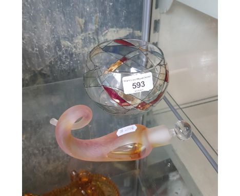 A Stuart Akroyd glass scent bottle and a glass bowl/tea light holder. 