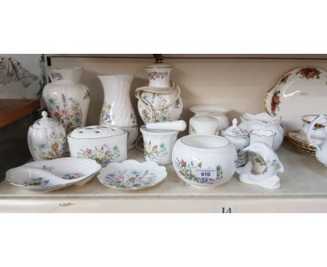 Aynsley Wild Tudor - 15 items including table lamp, 2 large vases, candle stand with new matching Wild Tudor candle, knife et