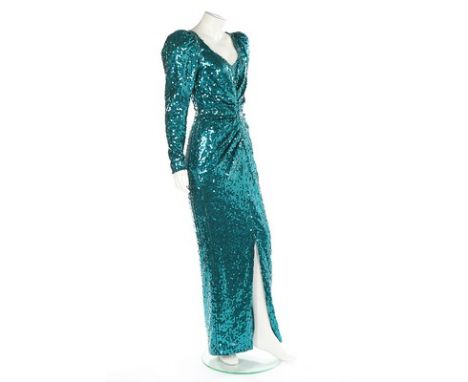 Princess Diana's Catherine Walker sea-green sequined evening gown, worn for the State visit to Austria in 1986, labelled 'The