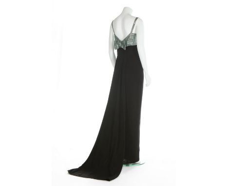 A rare post-war Lanvin couture evening gown, Summer, 1947, large woven label with red date stamp, of black wool crêpe with em