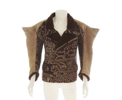 A Westwood/McLaren 'Witches' Collection suede jacket with Keith Haring print, Autumn-Winter, 1983-4, World's End label, size 