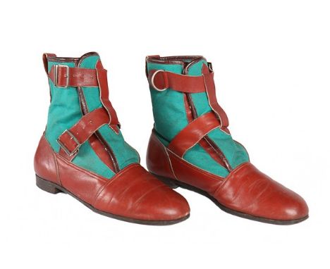 A pair of Westwood/McLaren 'Seditionaries' bondage boots, circa 1977, with 'Exclusive Collection' printed satin label, of gre