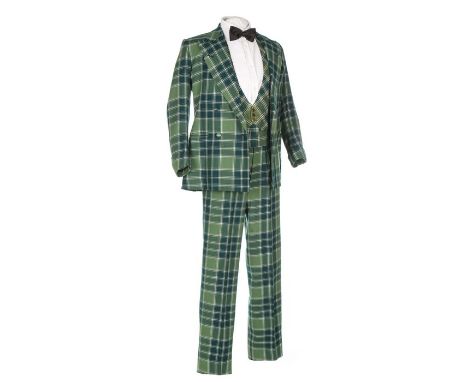 HRH the Duke of Windsor's Hunting Lord of the Isles tartan evening suit, 1951, woven in shades of green and white wool, the S